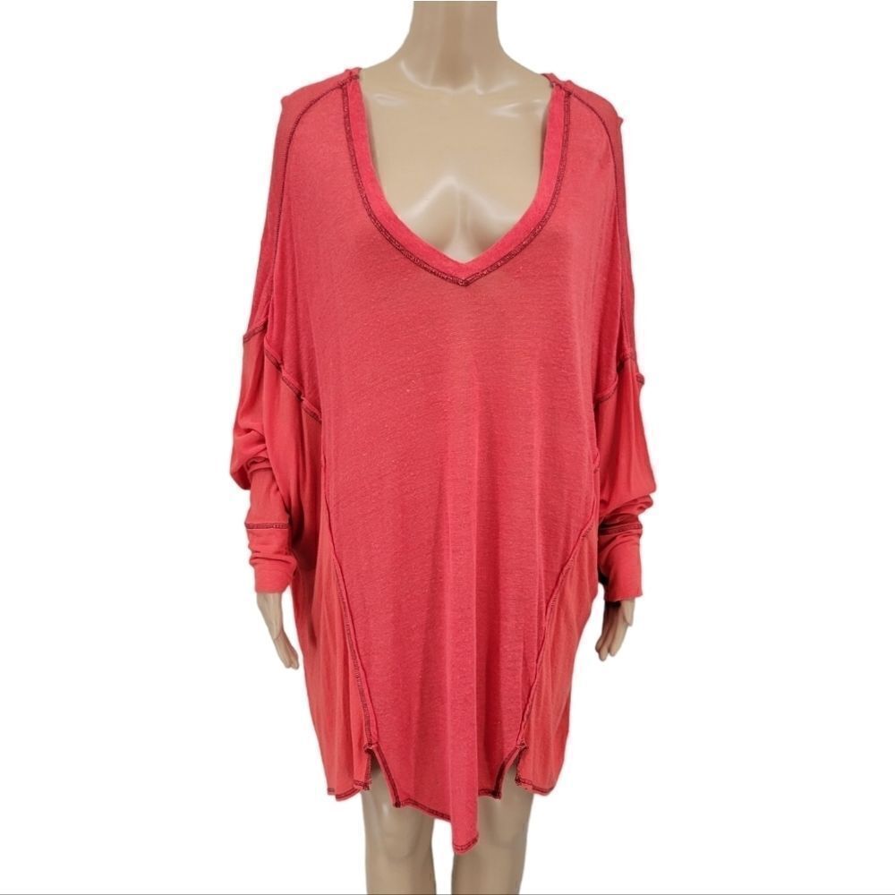 We the Free Oversized Vneck Dolman Sleeve Tunic Dress Linen Blend